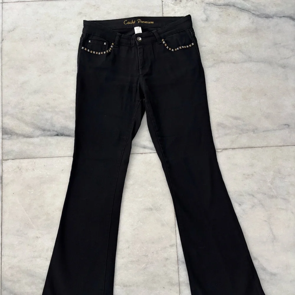 Y2K Vintage Cache Jeans Black Studded Low Rise Bootcut Womens 6 Cowgirl Boho - Picture 3 of 11